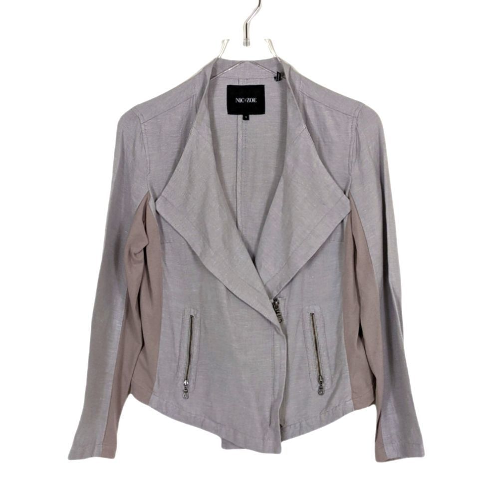 Nic + Zoe Linen Fitted Jacket Small Taupe